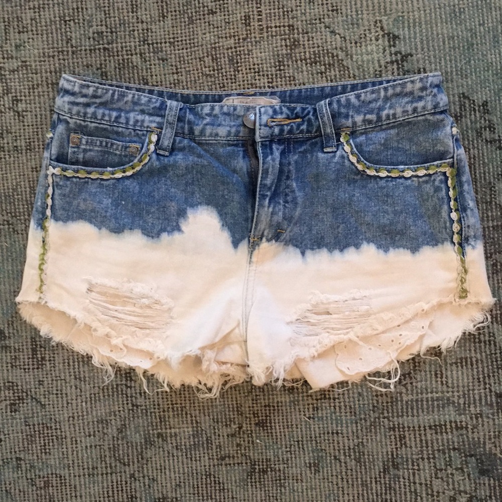 denim embroidered shorts